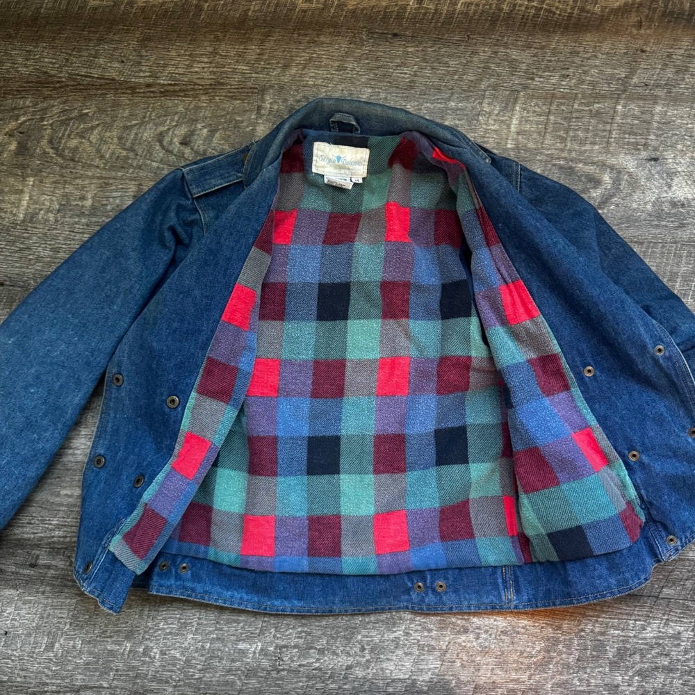 Sergio Valente Vintage‎ Denim Jacket Small Blue Plaid Lined Double Breasted 80's - Picture 3 of 6